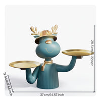 Gold-Accented Deer Figurine with Trays Modern Animal Storage Ornament Small Deer Statue with Tray Cute for Entryway
