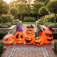 Outdoor Halloween Inflatable Pumpkin with Blower Lighted Inflatable Pumpkin Row Large Yard Decoration LED-and for Lawn