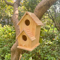Wooden Birdhouse with Gabled Roof, Small Wooden House for Backyard Birdhouse Nesting, Outdoor Birdhouse Breeding Box with Round Hole, No Perch
