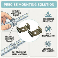 Stainless Steel LED Strip Mounting Clips for 16mm Wide Lights, Fixed Bracket with 4mm Hole and 0.3mm Thickness, Metal U-Clip LED Strip Holder