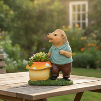 Hedgehog Statue with Planter Outdoor Hedgehog Planter Resin Cartoon-Style for Gardeners, Flower Beds, Patio