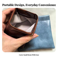 Oil Treated Leather Pouch Vintage Design Portable Collectible Bag Multi-Functional Snap Classic Leather Pouch for Collectors, Adults, Daily Use