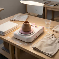 White and Pink Rabbit Pottery Wheel Child-Friendly Kids Pottery Wheel Instruction Guide Tutorial for Children
