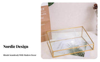 Trapezoid Glass Display Case Gold-Tone Frame Jewelry Box Dust-Proof Lid for Desk