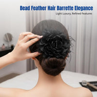 Peony Flower Feather Hair Grip Bun Fastener, Elegant High-End Fashion Accessory