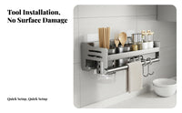 Drillwithout Installation Multifunctional Wall-Mounted Utensil Rack Multi-Functional Design Multifunctional Utensil Holder Space-Saving Kitchen Organizer Strong Load-Bearing for Renters, Families, Adults, Apartment, over Countertop, Pantry, Coffee Station