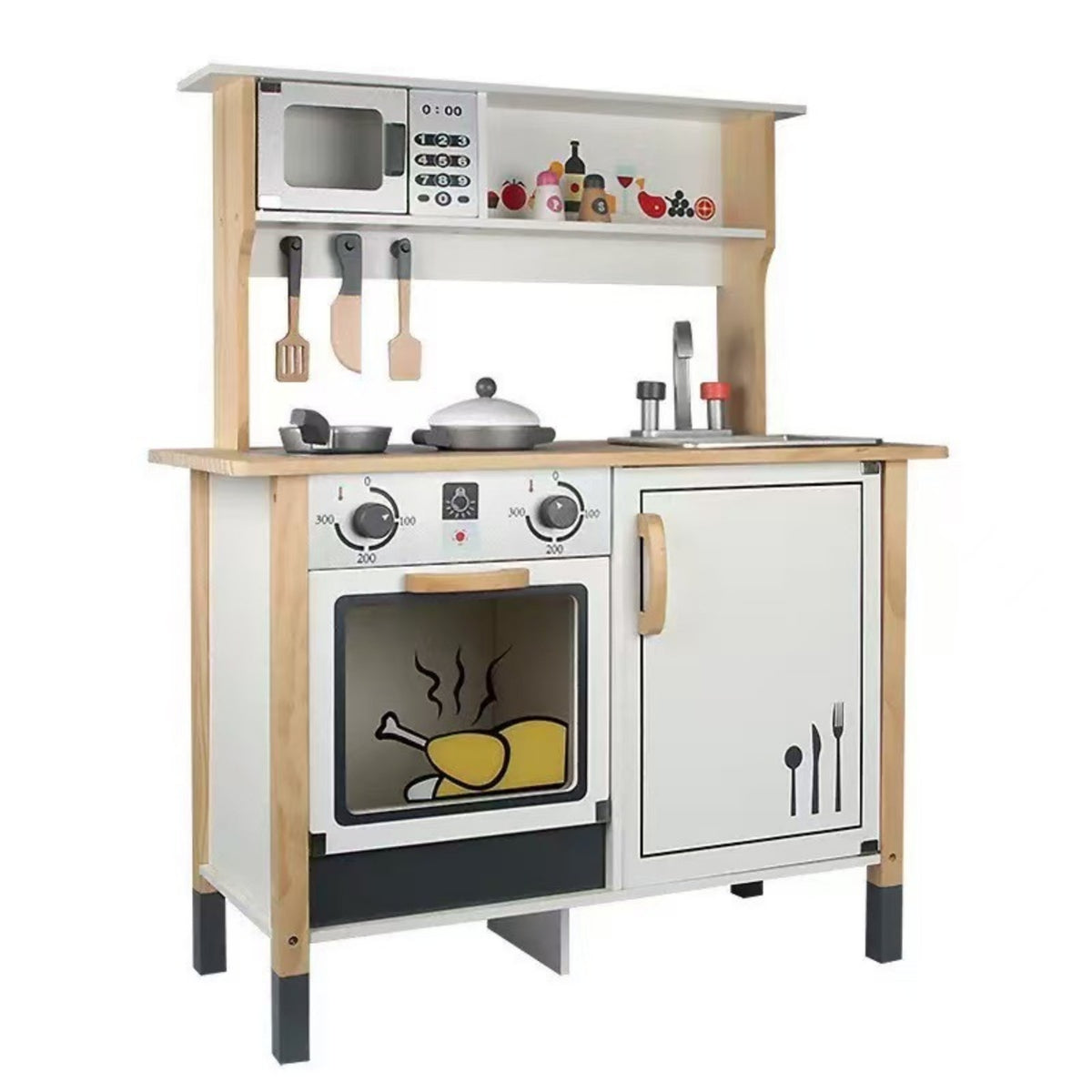 Wooden Play Kitchen Freestanding Children's Kitchen Playset Sturdy for Kids, Young Children, Playroom
