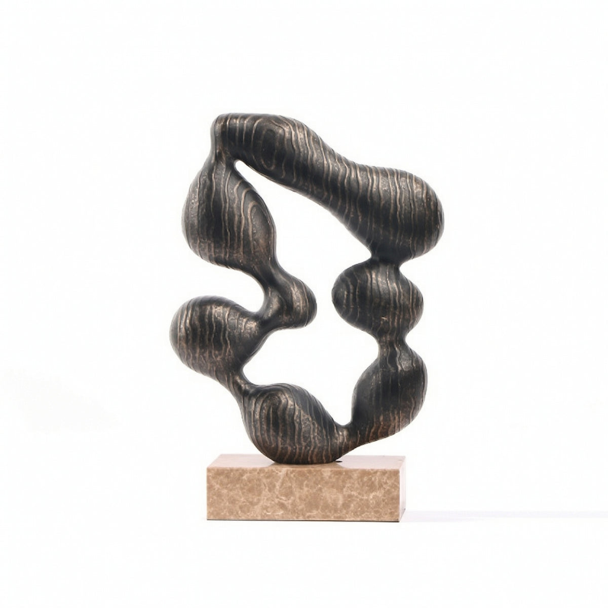 Resin Sculpture with Marble Base Artistic Abstract Sculpture Sculptural Decorative Object with Loop Detail for Bookshelf
