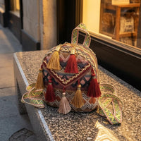Decorative Tassels Ethnic-Style Backpack Zigzag Trim Boho Backpack Structured Shape