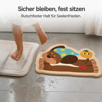 Diatomaceous Earth Non-Slip Bath Mat with Cartoon Pet Design, Quick-Drying Absorbent Floor Mat for Bathroom Entryway