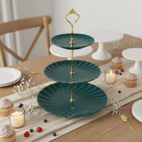 European Design 3 Tier Cake Stand Reusable Tiered Dessert Stand Sturdy 3 Tier Dessert Tray Gold Handle for Party