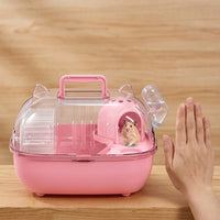 Luxury Hamster Cage and Portable Pet Carrier, Oval Shape Travel Cage for Hamsters with Handle, Hinged Lid and Transparent Top
