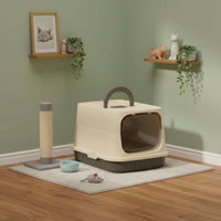 Easy to Clean Large Cat Litter Pan with Lid Long-Lasting Large Cat Litter Tray with Cover Transparent Window for Multiple Cats