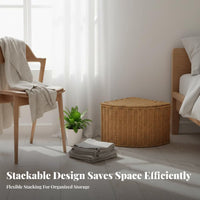Space-Saving Imitation Rattan Corner Bin Easy to Clean Corner Storage Basket Decorative Quarter Circle Storage Box Waterproof for Homeowners, Families, Bedroom, Living Room, Bathroom, Kitchen