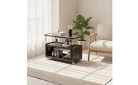Side Table with Glass Surface & Simple-to-Move Rolling Side Table Multifunctional Furniture for Living Room, Small Areas, Balcony