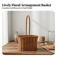 Handwoven Woven Flower Basket with Handle Natural Materials Rattan Design Flower Arrangement Basket Elegant Charm for Florists, Mother's Day