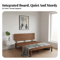 Lowoutline Slatted Frame Nordic aesthetic Lowoutline Wooden Bed Frame slender Headboard Bedroom Furniture for Apartment Dwellers, duos, Guest Room