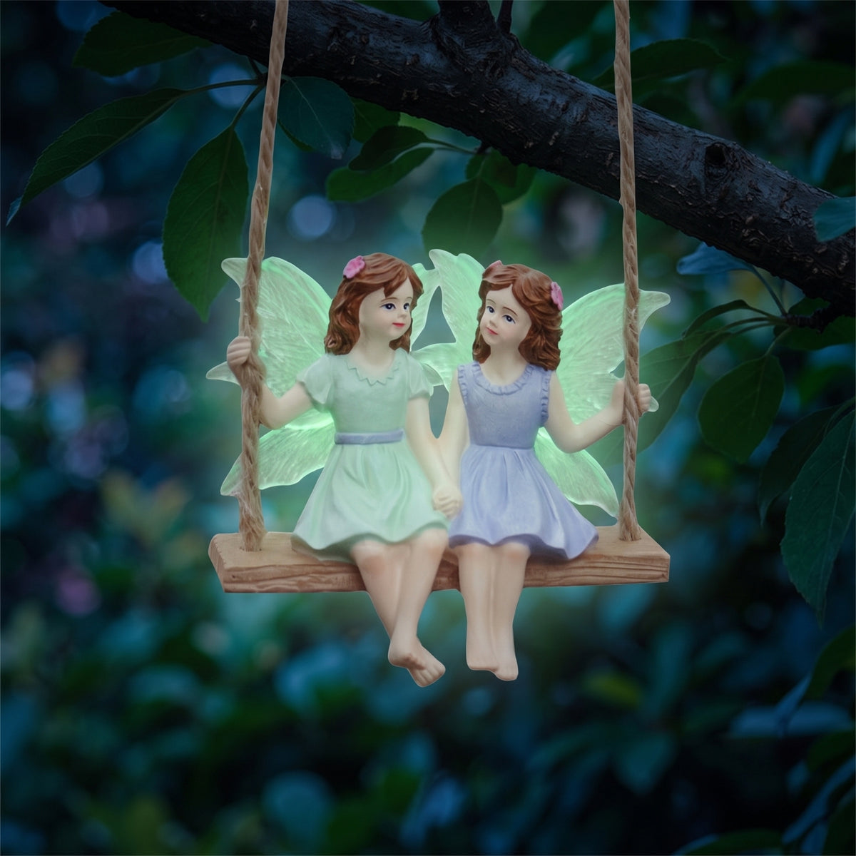 Fairy Swing Ornament Hanging Fairy on Swing Hand-Painted for Patio, Flower Pot