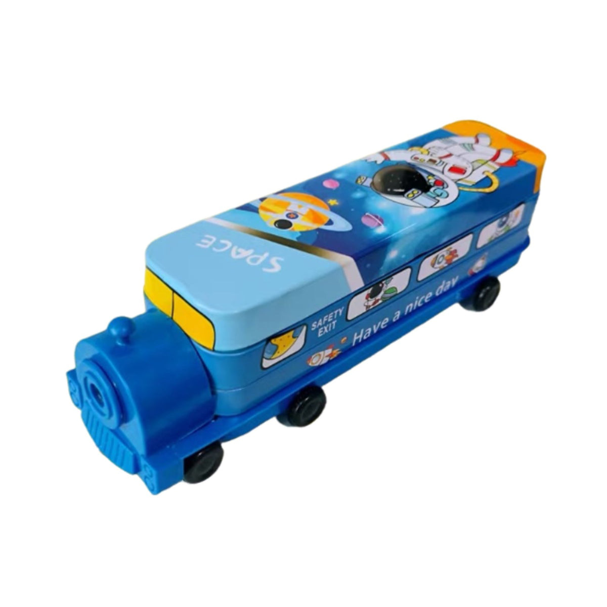 Cartoon Double-Layer Tin Stationery Box, Train Shape, Multifunctional, Fun Design for Primary School Students, Customizable
