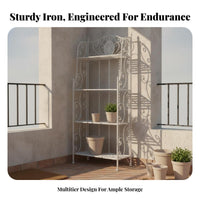 Foldable Tiered Plant Stand Multi-Functional 4-Tier Scrollwork Shelf Multipurpose Display Rack Space-Saving Design for Homeowners, Decor Enthusiasts, Decorators, Balcony, Indoor, Outdoor, Living Room