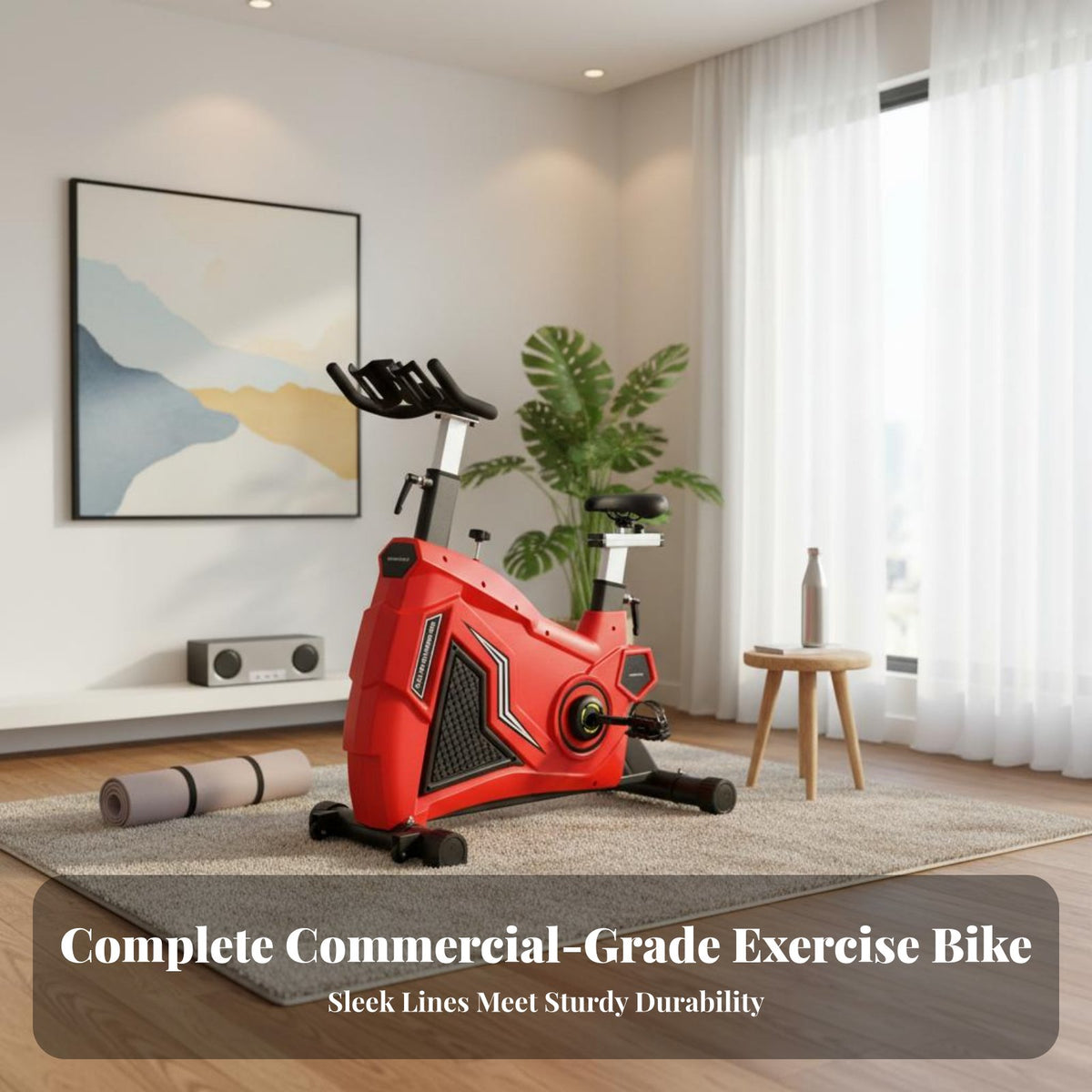Adjustable Resistance Indoor Cycling Bike Silent Operation Indoor Cycling Bike Stable Triangular Frame Cardio Equipment Low Noise for Studio, Gym