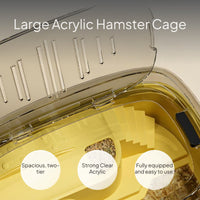 Acrylic Hamster Enclosure, Large, Two Floors, Syrian Hamster Habitat, Portable Design