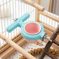 Resin Bird Stand, Crossbar Style Parrot Perch with Food Box, Rough Grinding Surface, Bird Resting Perch with Built-in Bowl for Cockatiel Use