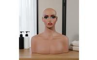 Female Mannequin Head with Shoulders Life-Size Synthetic Hair Mannequin Bust Light Weight Female Hairpiece Head Bust for Salon