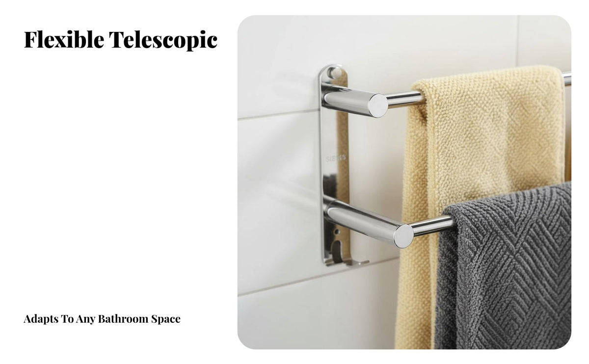 Drillno-Drill Installation Extendable 3-Bar Wall Rack Rust-Resistant 3-Tier Towel Rack with Bar Easy to Install Bathroom Organizer Space-Saving for Apartment Dwellers, Dorm Residents, Washroom, Laundry Room, Kitchen, Spa