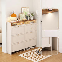 Entryway Cabinet with Flip-down Doors Space-Saving Footwear Storage Cabinet Shoe Organizer for Hallway, Small Apartments