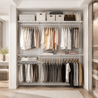 Metal Hanger Rack Width 2m Wardrobe Storage Rack Open Shelf With Hanging Shelf Dark Color