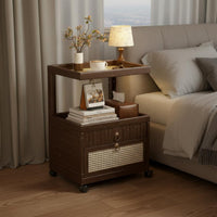 Rolling Nightstand with Drawers Locking Casters Mobile Bedside Table Vintage Style 2-Tier Storage Cart with Drawers for Living Room, Small Space