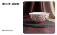 Red Ceramic Dinnerware Set, Bowl and Plate Combination, Elegant Floral, Wedding & Housewarming Gift