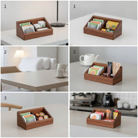 Wooden Storage Divider Box 2-Compartment Divided Storage Box Slanted Front Wooden Organizer for Office Desk