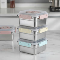 3 Pieces Stainless Steel Food Container Freezer Leakproof Food Box Large Capacity Metal Lunch Box for Refrigerator