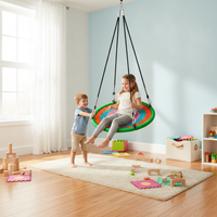 Kids' Outdoor/Indoor Round Disc Swing with Woven Rope Net, Playground Hanging Climbing Equipment