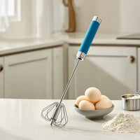 Semi-Automatic Egg Beater Press-Style Push Whisk Manual Rotary Whisk with Stainless Steel Head for Home Home Cooks, Pastry Making, Kitchen