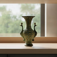 Mythical Bird Handle Vase Antique-Style Mouth Vase Bronze-Look Urn for Desk