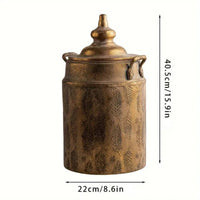 Flower Vase with Lid Textured Metal Urn Vase Ornamental for Mantel, Entryway
