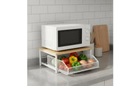 2-Tier Vegetable Storage Stand Versatile Pull-out Basket Counter Shelf Space-Saving Sliding Basket Countertop Organizer for Pantry, Under Sink
