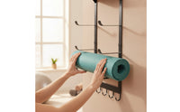 Exercise Mat Storage Rack with Hooks Metal Exercise Mat Wall Holder with Hooks Easy Installation for Yogis, Fitness Enthusiasts, Home Gym, Apartment