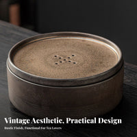 Round Water Storage Tea Tray Easy to Clean Water Storage Tea Tray Rustic Design