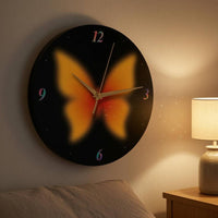 Butterfly Wall Clock Black Dial Round Wall Clock Gold-Tone Hands Timepiece