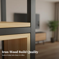 Metal and Wood Bookcase Thickened Steel Frame Room Divider Shelving Unit Sturdy Construction Multi-Tier Shelf Unit for Office