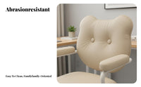 Upholstered Rolling Chair Ergonomic Design Bear-Shaped Dressing Chair Adjustable Height Computer Seat for Students, Adults, Bedroom, Study Room