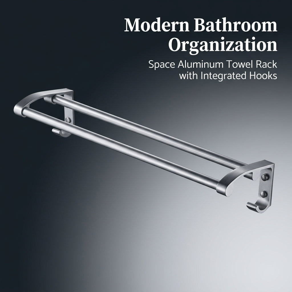 Wall Mounted Towel Rack with Double Bar for Washroom and Shower Room, Aluminium Alloy Bath Holder for Families