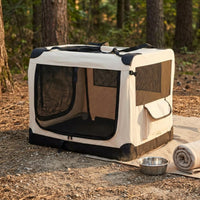 Soft-Sided Travel Crate Steel Frame Soft-Sided Pet Crate Folding Kennel Mesh Panels Pet Supplies Zippered Opening for Car Use