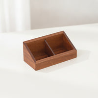 Wooden Storage Divider Box 2-Compartment Divided Storage Box Slanted Front Wooden Organizer for Office Desk