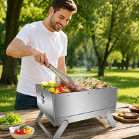 Portable Charcoal Grill Pizza Oven, Stainless Steel Grill with Pizza Attachment, Foldable for Camping & Garden, 25x31cm