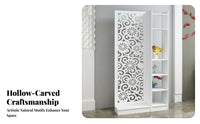 Entryway Partition with Shelves Modern Design Hollow Carved Screen Panel Double-Function Room Divider with Shelves for Renters, Office Workers